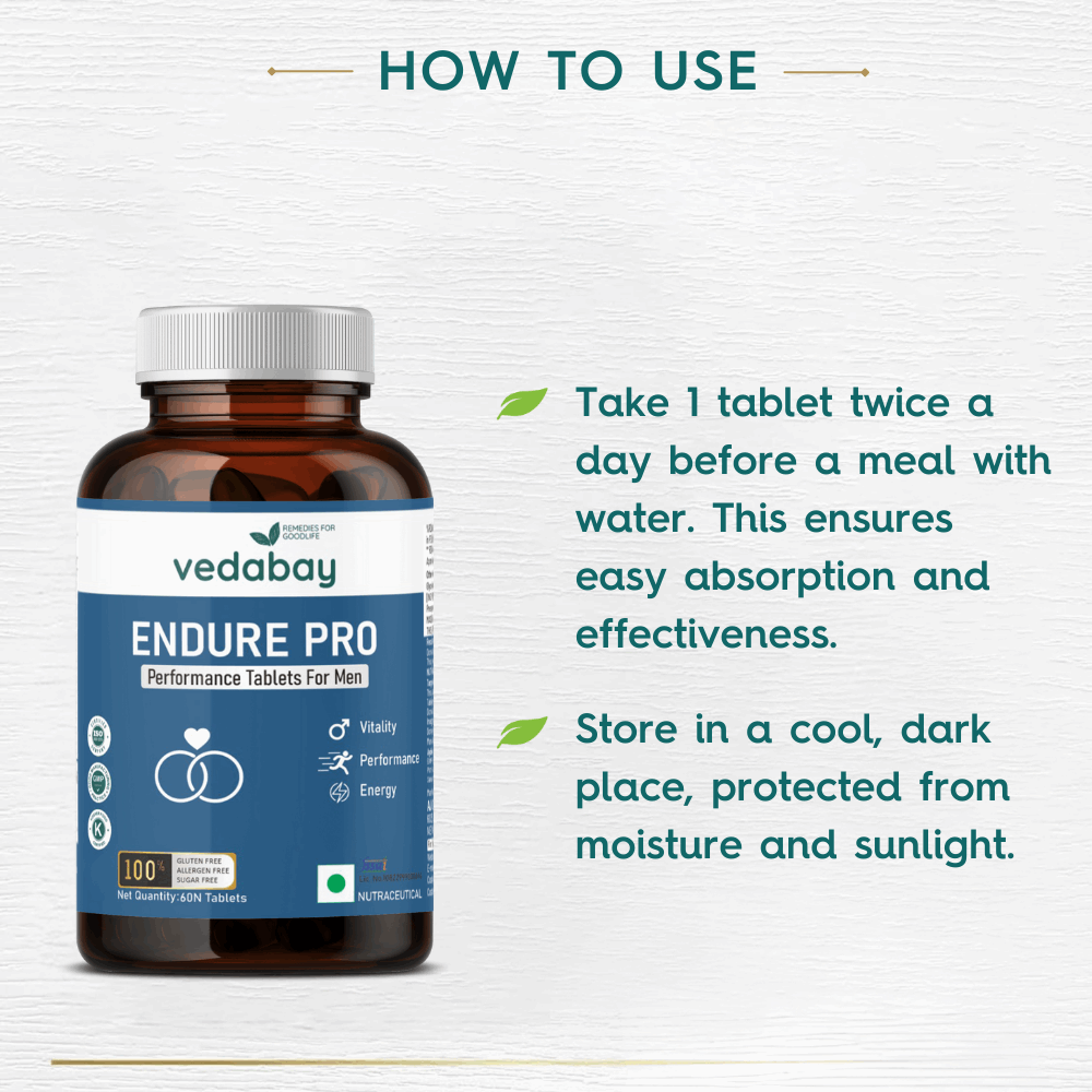 Endure Pro Tablets for Extra Strength, Performance, Vitality and Timing, 60 Tablets - Vedabay