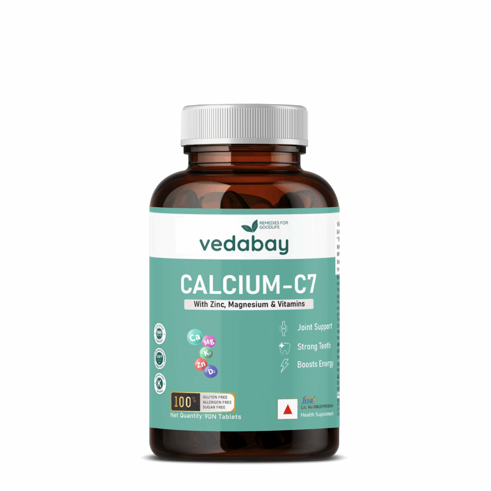 Calcium Tablets with Magnesium, Zinc & Vitamins for Joint Support, Strong Teeth & Bones, 90 Tablets (For Men & Women) - Vedabay
