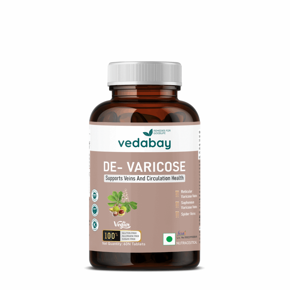 De-Varicose: Natural Varicose Veins Support Tablets for Twisted, Spider Veins, and Proper Blood Circulation, 60 Tablets - Vedabay