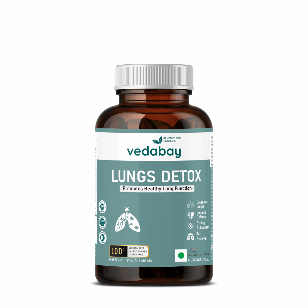 Lungs Detox Tablets to Cleanse Smoke & Pollution Damage, Remove Tar, Mucus, and Rejuvenate Respiratory Health, 60 Tablets - Vedabay