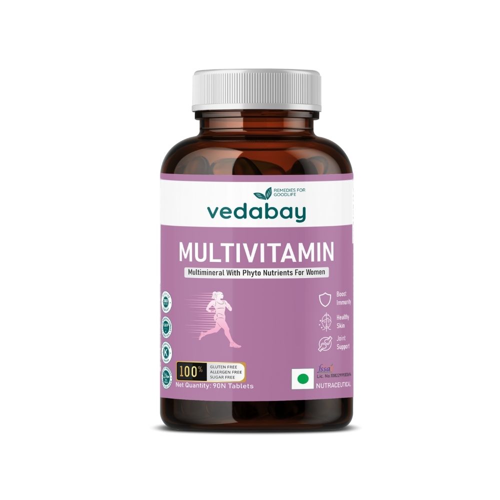 Multivitamin for Women with Vitamin A, B, C, D, E, K, Calcium, Zinc, Iron, Magnesium to Boosts Immunity & Healthy (90 Tablets) - Vedabay
