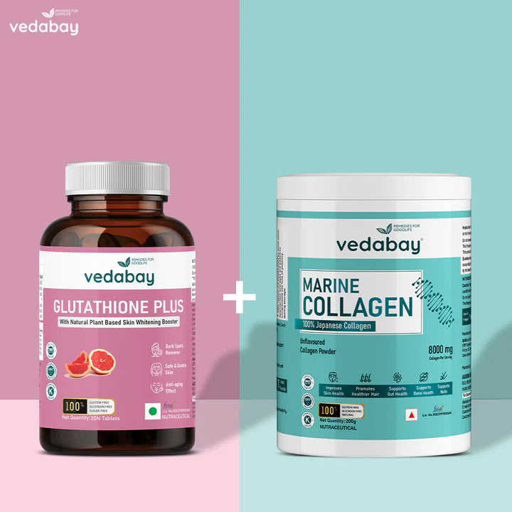 Combo: Glutathione Plus Tablets + Japanese Marine Collagen Vedabay Combo: Glutathione Plus Tablets + Japanese Marine Collagen Vedabay