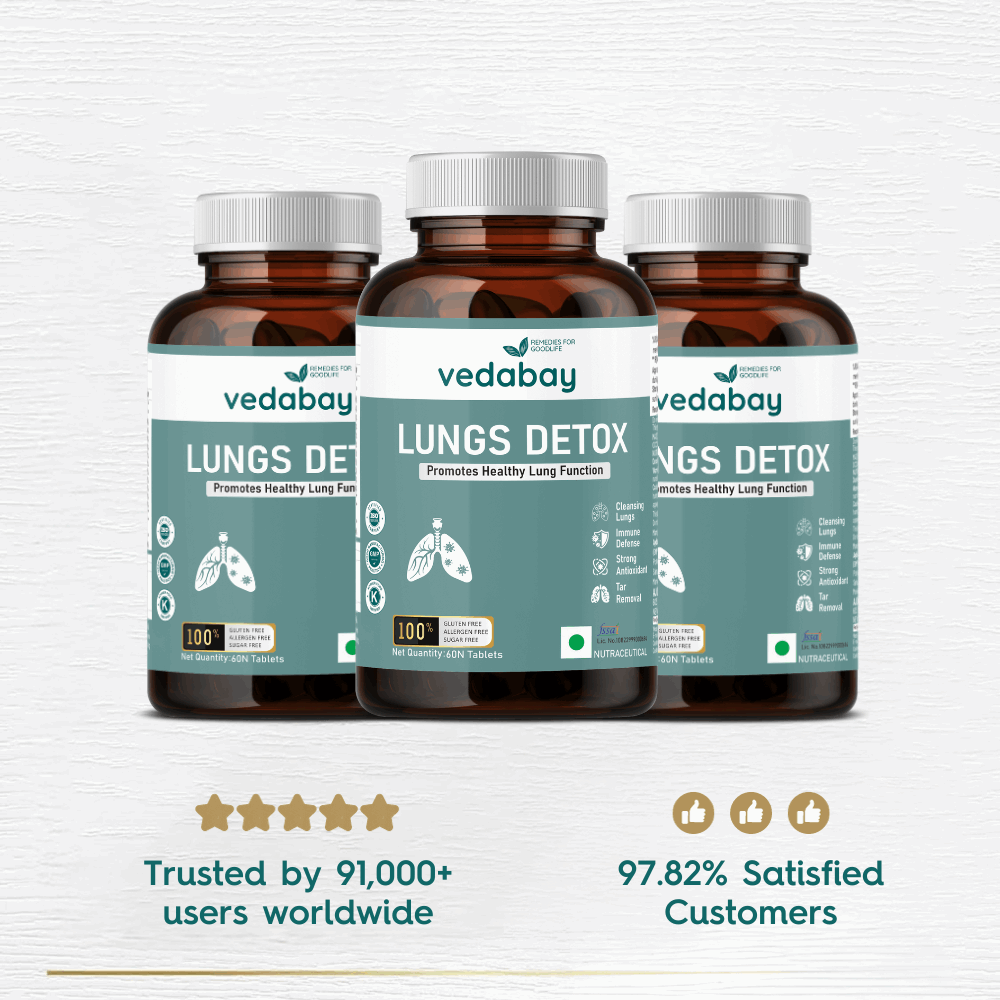 Combo: Liver Detox Tablets to Renew Liver Health & Repair Alcohol Damage + Lungs Detox Tablets to Cleanse Smoke & Pollution Damage, Remove Tar & Mucus - Vedabay