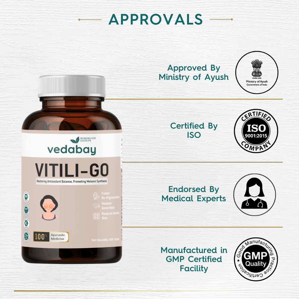 Vitiligo Tablets for White Patches Repigmentation and Restoring Natural Skin Color, 60 Tablets (600 mg) - Vedabay