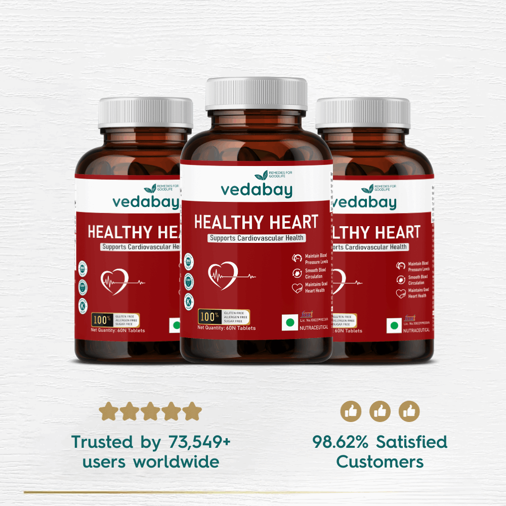 Healthy Heart Tablets to Lower Cholesterol & Triglycerides, Blood Pressure Control & Overall Cardiovascular Health, 60 Tablets - Vedabay