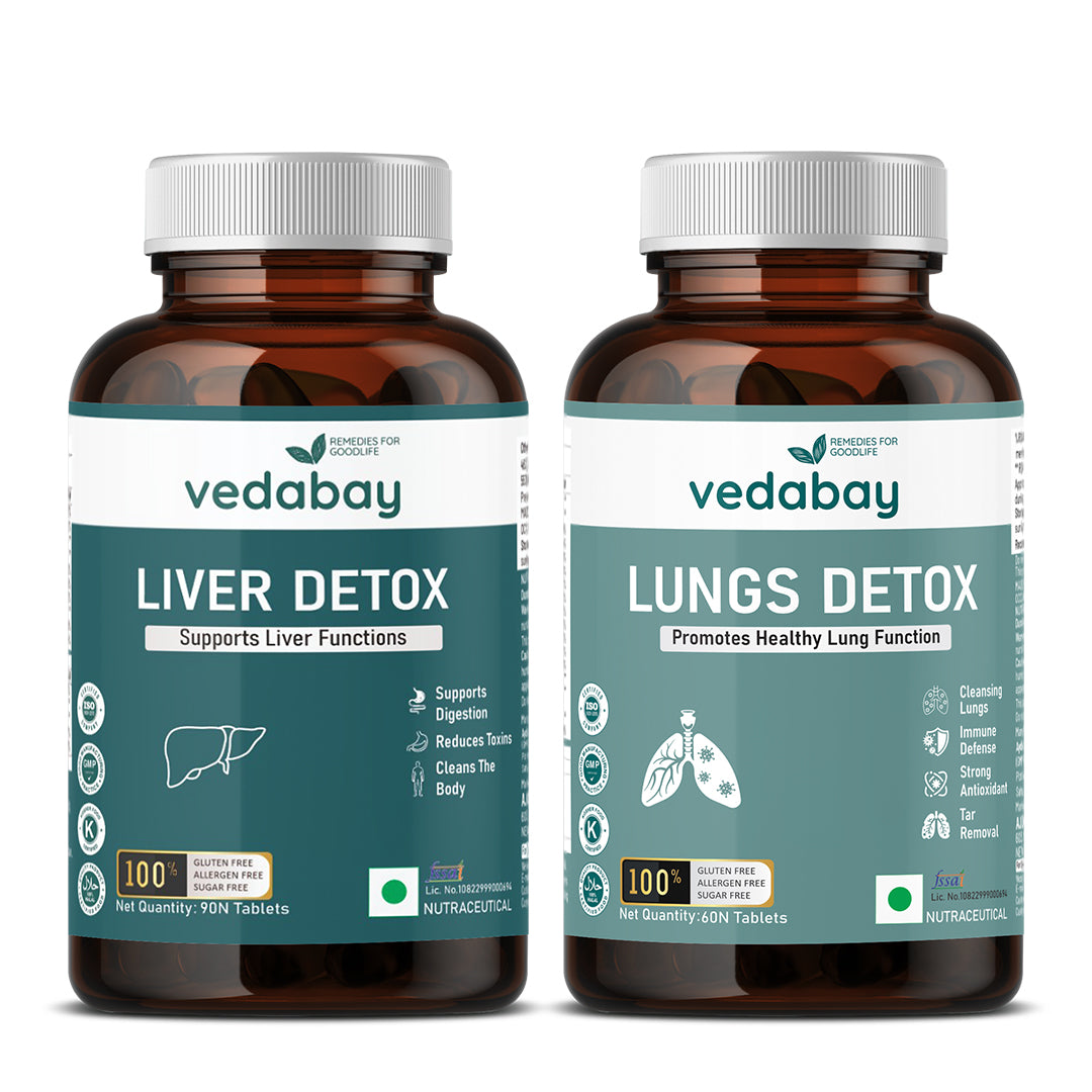 Combo: Liver Detox Tablets to Renew Liver Health & Repair Alcohol Damage + Lungs Detox Tablets to Cleanse Smoke & Pollution Damage, Remove Tar & Mucus